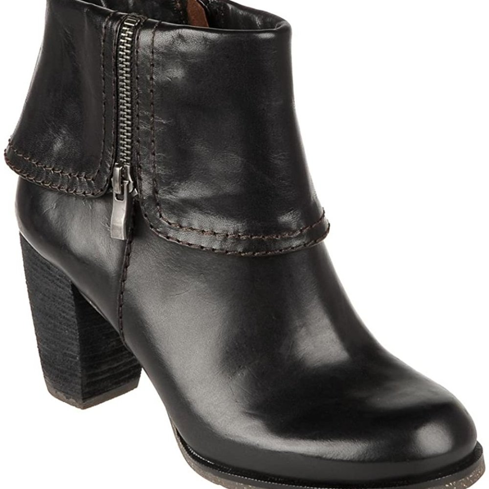 Naya Black Leather Lark Cuffed Ankle Boots